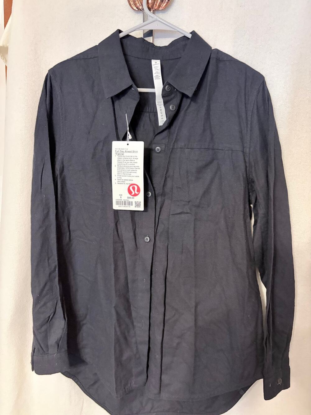 NWT Lululemon Full Day Ahead Flannel Black Button Down Shirt